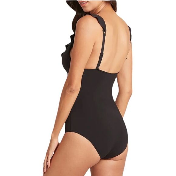 SEA LEVEL Black Frill One-Piece Swimsuit! - Picture 2 of 7